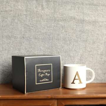 Elegant Monogram Ceramic Mugs - 15oz Gold Initial Cups