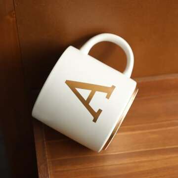 Elegant Monogram Ceramic Mugs - 15oz Gold Initial Cups