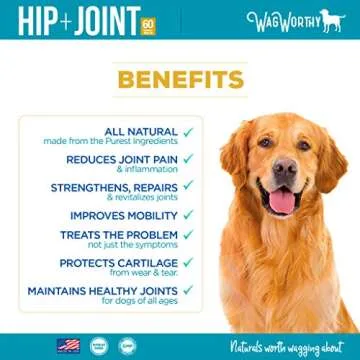 WagWorthy Naturals Advanced Hip and Joint Supplement for Dogs with Chondroitin, MSM and Glucosamine for Dogs, Improves Mobility, Arthritis Pain Relief for Dogs, 60 Chewable Tablets, Made in USA