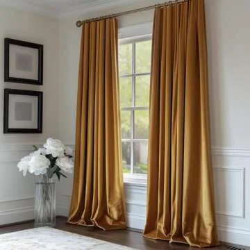 Lazzzy Gold Velvet Curtains Blackout Curtain Thermal Insulated Curtains for Bedroom Living Room Darkening Super Soft Luxury Drapes Sondproof Privacy Set of 2 Panels 52 by 90 Inch Gold Brown
