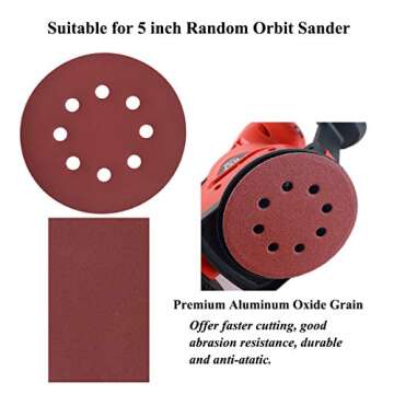 Aiyard 5-Inch 8-Hole Hook and Loop Sanding Discs, 600/800/1000/1200/1500/2000 Fine Grits Sandpaper f...