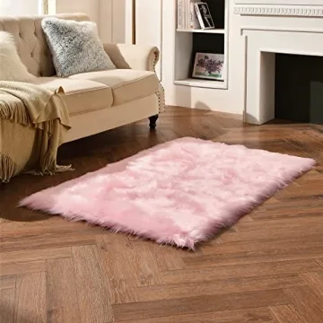 Luxury duduta Pink Faux Fur Carpet Rug 3x5 ft