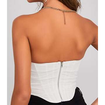 ADDHEAT Women Mesh Bustier Strapless Open Back Crop Top Zip Back Boned Overbust Corset Aesthetic Bodyshaper White S