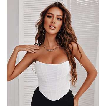 ADDHEAT Women Mesh Bustier Strapless Open Back Crop Top Zip Back Boned Overbust Corset Aesthetic Bodyshaper White S