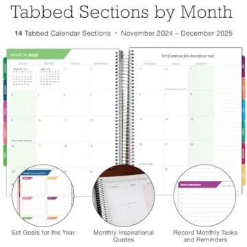 Deluxe 2025 Planner, 8.5"x11": 14 Months (November 2024 - December 2025), Includes Page Tabs, Bookmark, Planning Stickers, Pocket Folder Daily Weekly Monthly Planner Yearly Agenda (Teal Floral)