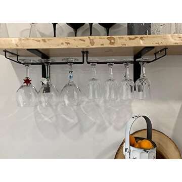 RedDreamer 14-Inch Black Wine Glass Rack, Under Cabinet Wine Glass Holder, Stemware Rack, Hanging Stemware Holder, Set of 2