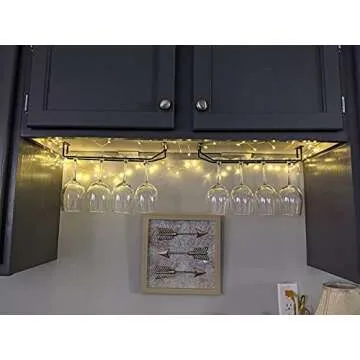 RedDreamer 14-Inch Black Wine Glass Rack, Under Cabinet Wine Glass Holder, Stemware Rack, Hanging Stemware Holder, Set of 2