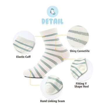 Gwenvenni Kids Cutton Ankle Socks Glitter Striped Crew Socks fo Big Little Girls 5-Pack