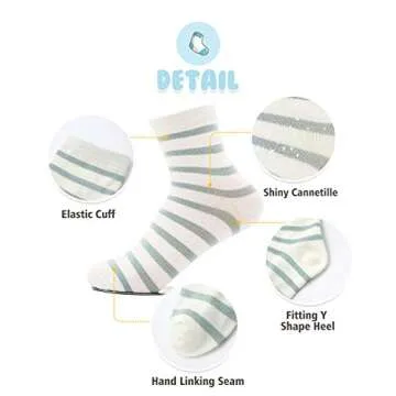 Gwenvenni Kids Cutton Ankle Socks Glitter Striped Crew Socks fo Big Little Girls 5-Pack