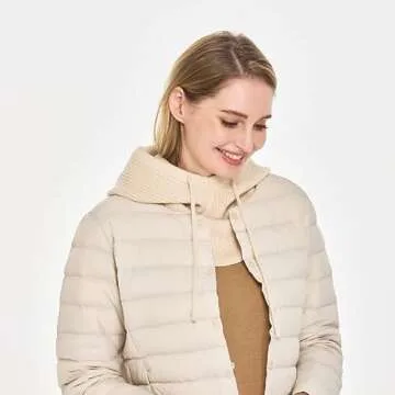 Timoise Knit Winter Hats for Women Balaclava Warm Hooded Scarf for Men and Women Beanie Hat Skull Cap (Beige)