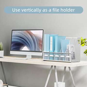 SUPEASY Desk Organizers Metal Desk Magazine File Holder with 5 Vertical Compartments Rack File Organ...