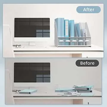 SUPEASY Desk Organizers Metal Desk Magazine File Holder with 5 Vertical Compartments Rack File Organizer for Office Desktop, Home Workspace, White