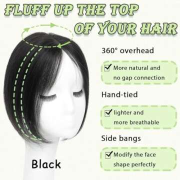 LEDIZE Hair Toppers for Women Real Human Hair, 360° Hair Topper No Bangs, Upgrade Lace Base Human Hair Toppers for Women 12 Inch Hair Toppers for Women with Thinning Hair (Black, 12 Inch)