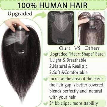 LEDIZE Hair Toppers for Women Real Human Hair, 360° Hair Topper No Bangs, Upgrade Lace Base Human Hair Toppers for Women 12 Inch Hair Toppers for Women with Thinning Hair (Black, 12 Inch)