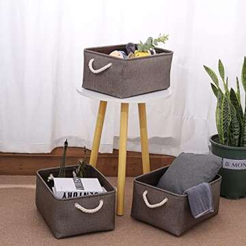 Storage Basket [3-Pack], Large Foldable Storage Bins Sturdy Fabric Storage Baskets with Handles for Home Office Closet Baby's Room Nursery, Clothes, Brown,15.75''(L) x 11.81''(W) x 7.87''(H)