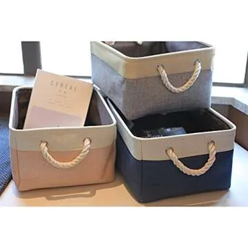 Storage Basket [3-Pack], Large Foldable Storage Bins Sturdy Fabric Storage Baskets with Handles for Home Office Closet Baby's Room Nursery, Clothes, Brown,15.75''(L) x 11.81''(W) x 7.87''(H)