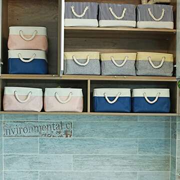 Storage Basket [3-Pack], Large Foldable Storage Bins Sturdy Fabric Storage Baskets with Handles for Home Office Closet Baby's Room Nursery, Clothes, Brown,15.75''(L) x 11.81''(W) x 7.87''(H)