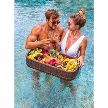 Floating Pool Tray Floating Serving Tray Table & Bar - Swimming Pool Floats for Adults, Spas, & Pool Parties - Floating Tray for Pool Serving Drinks, Floating Brunch, Food on The Water - Brown