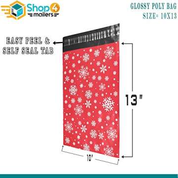 Shop4Mailers 10 x 13 Christmas Snowflake Winter Holiday Poly Mailer Bags Red Waterproof Shipping Mai...