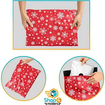 Shop4Mailers 10 x 13 Christmas Snowflake Winter Holiday Poly Mailer Bags Red Waterproof Shipping Mailing Envelopes 2 Mil – Permanent Adhesive Seal (100 Pack, Snowflake)