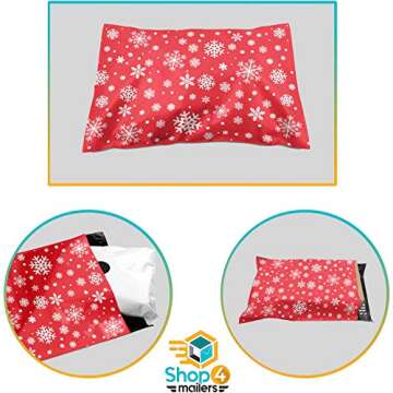 Shop4Mailers 10 x 13 Christmas Snowflake Winter Holiday Poly Mailer Bags Red Waterproof Shipping Mailing Envelopes 2 Mil – Permanent Adhesive Seal (100 Pack, Snowflake)