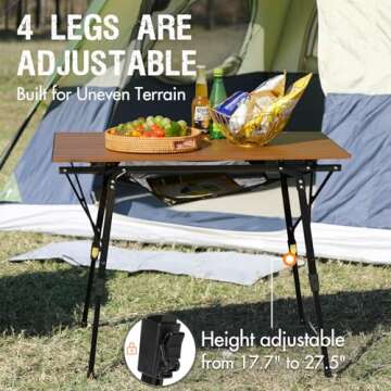 PORTAL Lightweight Folding Camping Table with Adjustable Legs