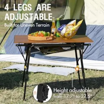 PORTAL Lightweight Folding Camping Table with Adjustable Legs