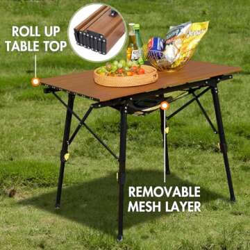 PORTAL Lightweight Folding Camping Table with Adjustable Legs