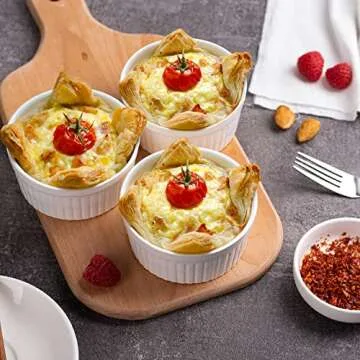 Delling Ramekins 12 Oz Oven Safe, Creme Brulee Set, 6 PACK Porcelain Souffle Dish for Baking, Soup Bowls for French Onion Soup White