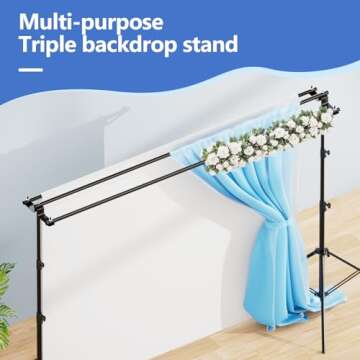 EMART Triple Crossbar Backdrop Stand, 8.5 x 10ft Adjustable Heavy Duty Multiple Mounting Tripe Rod P...