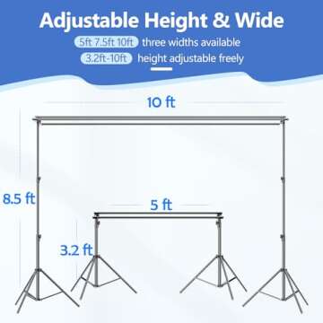 EMART Triple Crossbar Backdrop Stand, 8.5 x 10ft Adjustable Heavy Duty Multiple Mounting Tripe Rod Photography Background Frame, 3 in 1 DIY Bar Holder for Party Wedding Event Back Drop Decoration