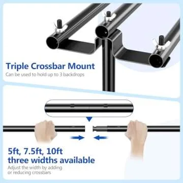 EMART Triple Crossbar Backdrop Stand, 8.5 x 10ft Adjustable Heavy Duty Multiple Mounting Tripe Rod Photography Background Frame, 3 in 1 DIY Bar Holder for Party Wedding Event Back Drop Decoration