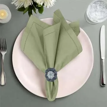 Ruvanti Premium Linen Napkins Set of 6 - 20x20 Inch, Elegant Dinner Cloth Napkins in Olive