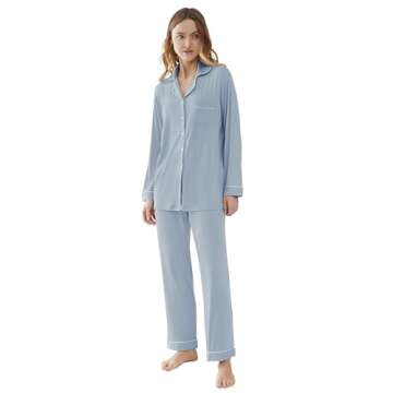Joyaria Women's Bamboo Viscose Button-Down Pajama Set - Dusty Blue, Small