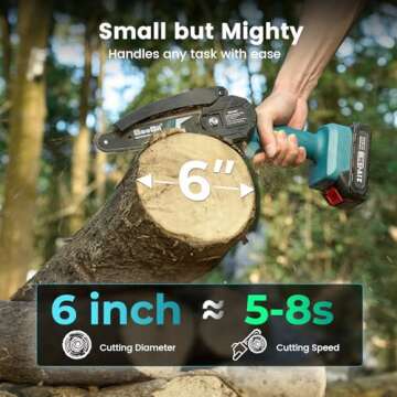 Seesii Mini Chainsaw Cordless 6-inch, Handheld Electric Power Chain Saw with 2 Batteries, for Tree Trimming Wood Cutting, Best Gifts for Dad, Husband