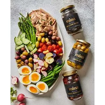 Mina Green Olives, 12.5 oz - Delicious Green Olives, Vegan Snack, Premium Hand Picked Moroccan Olives, Naturally Cured, Gluten Free, Low Carb, Non GMO Keto, Paleo, and Kosher