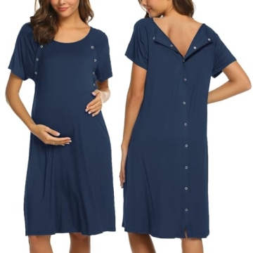 Ekouaer Womens, Nightgown Nightshirt, Nursing/Delivery/Labor/Hospital Short Sleepshirt Dress with Bu...