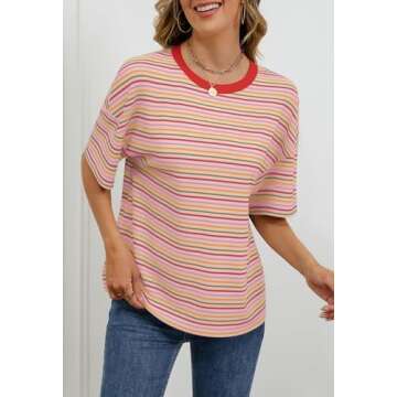 MEROKEETY Women's Summer Colorful Striped Blouse