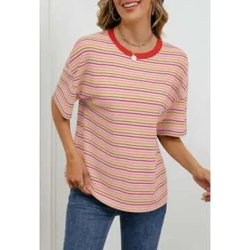 MEROKEETY Women's Summer Colorful Striped Blouse