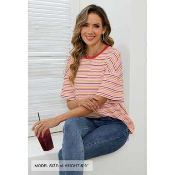 MEROKEETY Women's Summer Colorful Striped Blouse