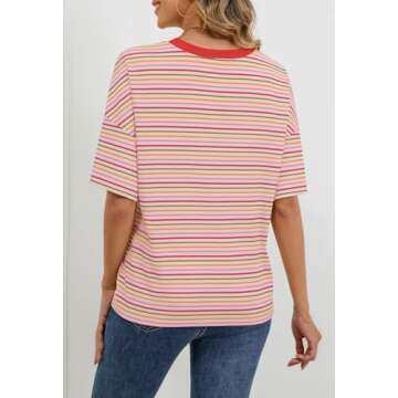 MEROKEETY Women's Summer Colorful Striped Blouse
