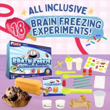Playz Brain Freeze Ice Cream Candy Making Food Science Kit - 18+ Yummy STEM Experiments, 36 Page Lab Guide, 13+ Ingredients and Tools for Boys, Girls, Kids, and Teenagers