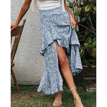 BTFBM Women’s Boho Maxi Skirt For Spring and Summer