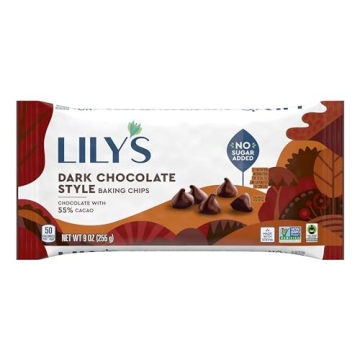 LILY'S Dark Chocolate Style No Sugar Added, Baking Chips Bags, 9 oz (3 Count)