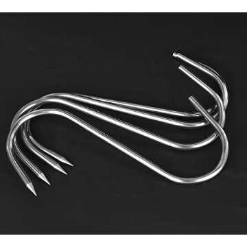 HONSHEN 20 pcs 5 Inch Meat Hooks S-Hook, 4mm Stainless Steel Meat Hook for Butcher,Processing,Hanging,Chicken,Hunting,Smoking,Drying BBQ Grill Cooking (20 pcs 5inch Meat Hook)