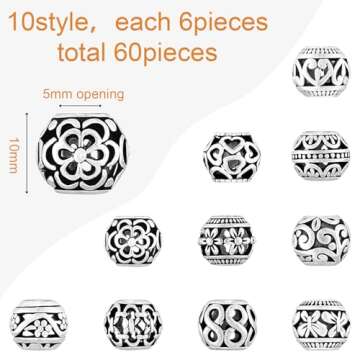 Silver Tone Spacer Loose Beads Hollow Filigree Tibetan Beads Alloy Beads Spacer 12 mm Tiny Metal Bea...