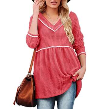 Chang Yun Women's Stylish V Neck Waffle Tunic Top