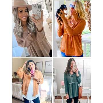 Chang Yun Women's Stylish V Neck Waffle Tunic Top