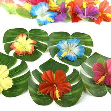 KUUQA Hawaiian Table Skirt with 48 Tropical Accessories