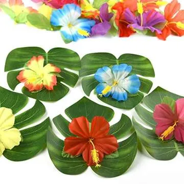 KUUQA Hawaiian Table Skirt with 48 Tropical Accessories